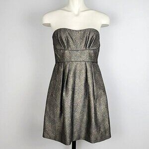 BCBGMAXAZRIA Women's Cocktail Strapless Bustier Pleated Dress Metallic Size 8